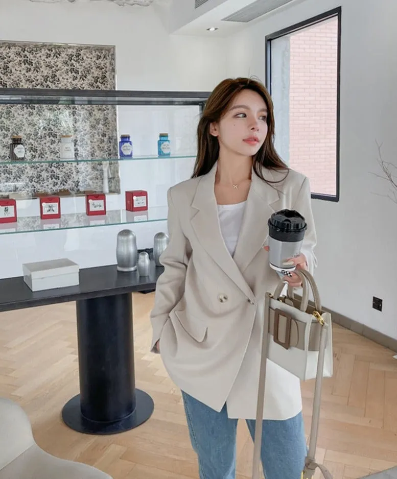 Oversized Women Jacket Loose Double Breasted Female Suit Coats Elegant