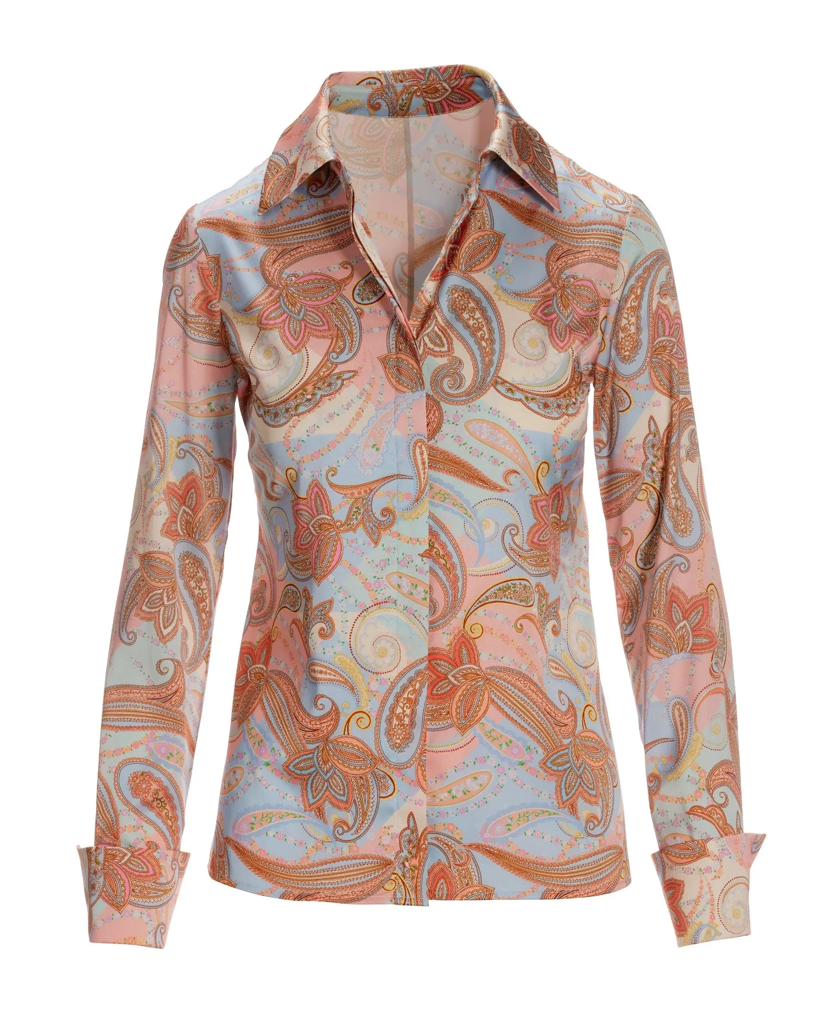 Paisley Print Sophia Button Up Charmeuse Blouse Multi