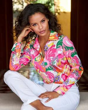 Paris Paisley Sophia Button-Up Charmeuse Blouse Multi
