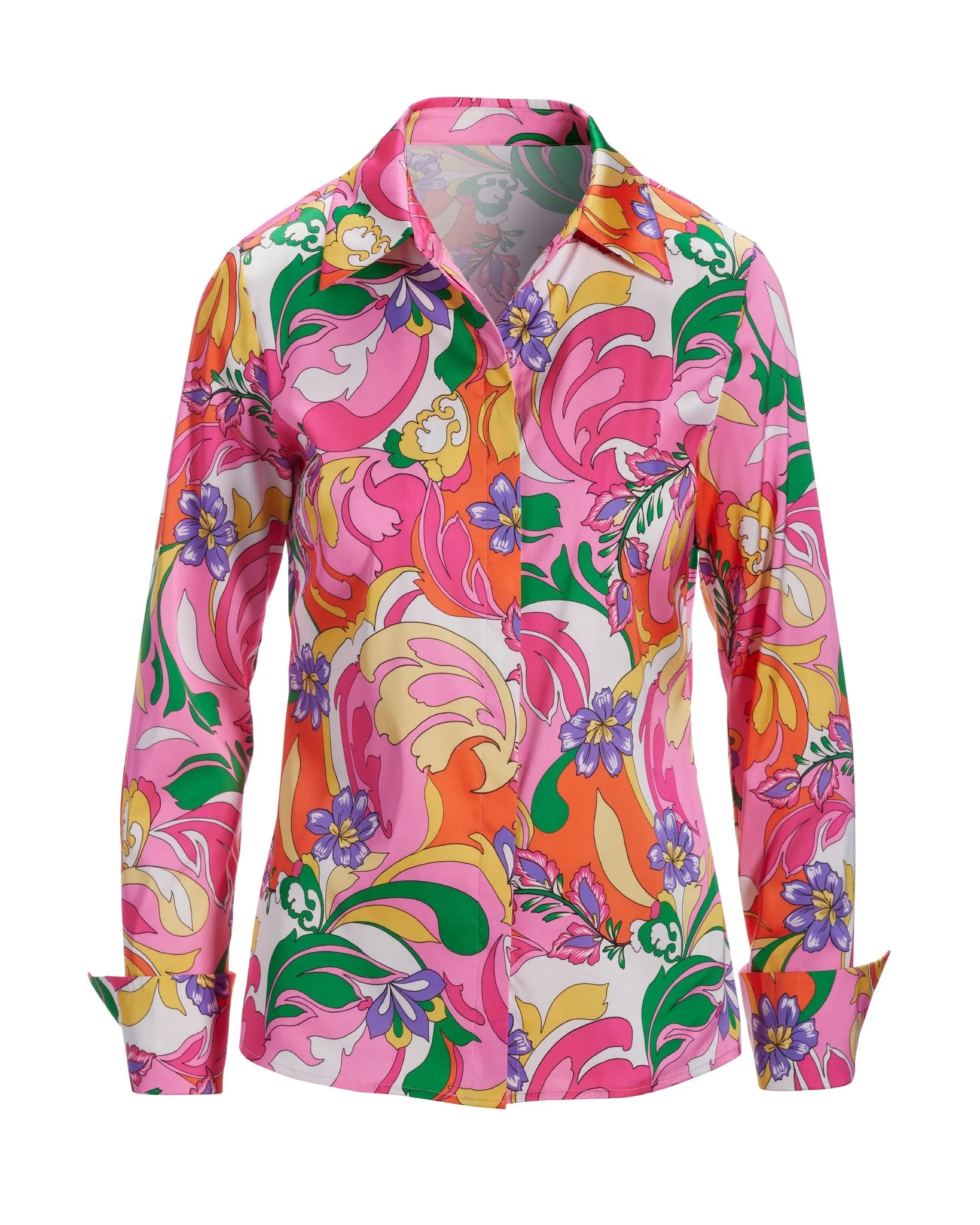 Paris Paisley Sophia Button-Up Charmeuse Blouse Multi