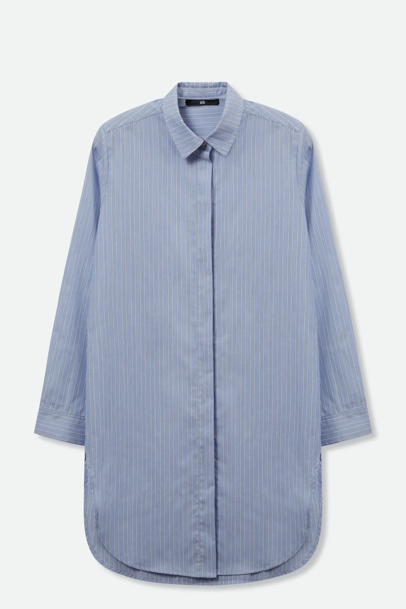 PERFECT SHIRT WITH A LENGTHENED HEM IN ITALIAN COTTON SOFT BLUE STRIPE