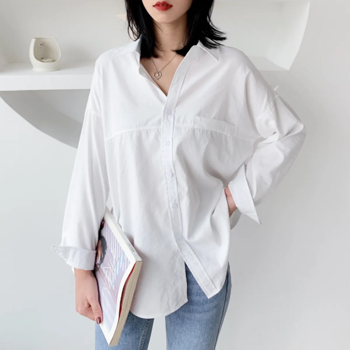 Relaxed Fit Longline White Shirt