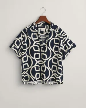 Relaxed Fit Monogram Print Popover Short Sleeve Shirt