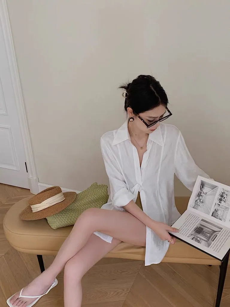 Relaxed Tailored Long Shirt in White