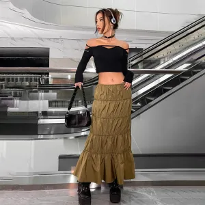 Ruffle Hem Ruched Detail Skirt