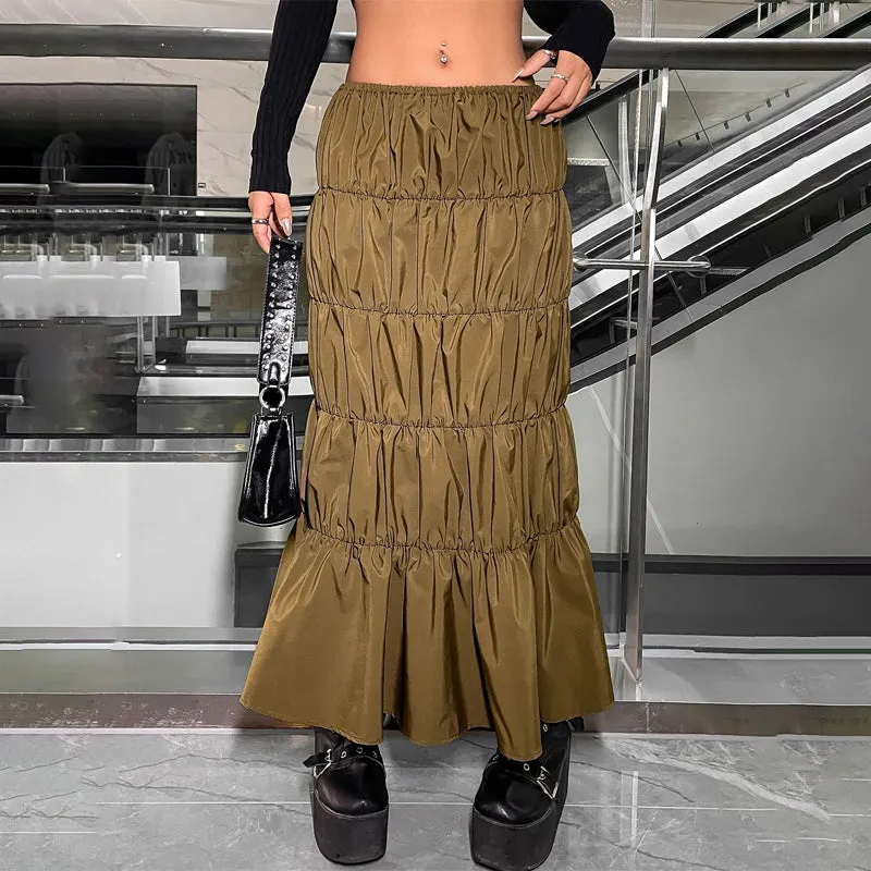 Ruffle Hem Ruched Detail Skirt