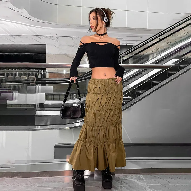 Ruffle Hem Ruched Detail Skirt