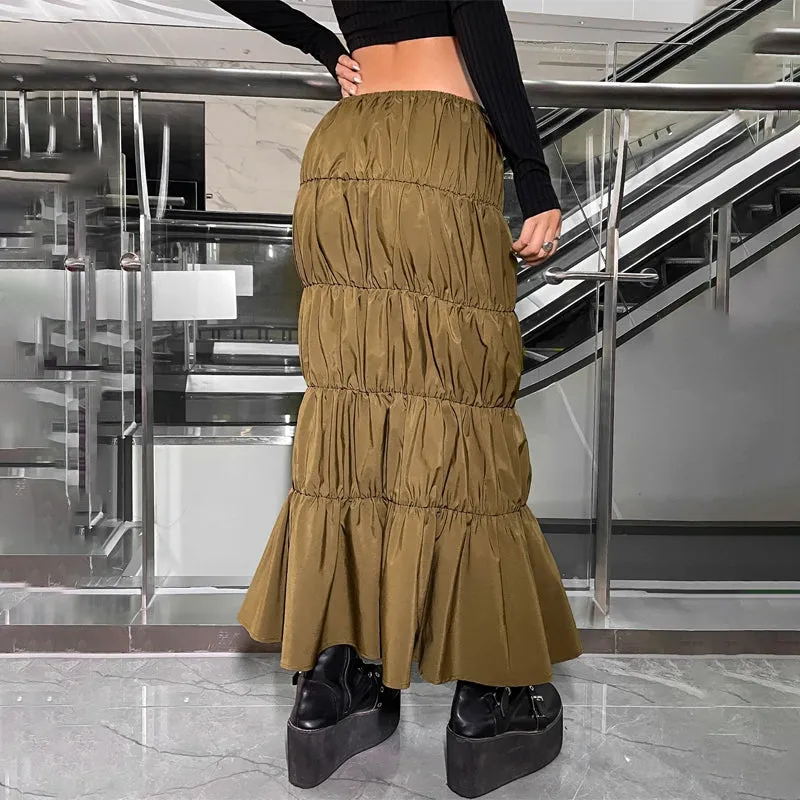 Ruffle Hem Ruched Detail Skirt