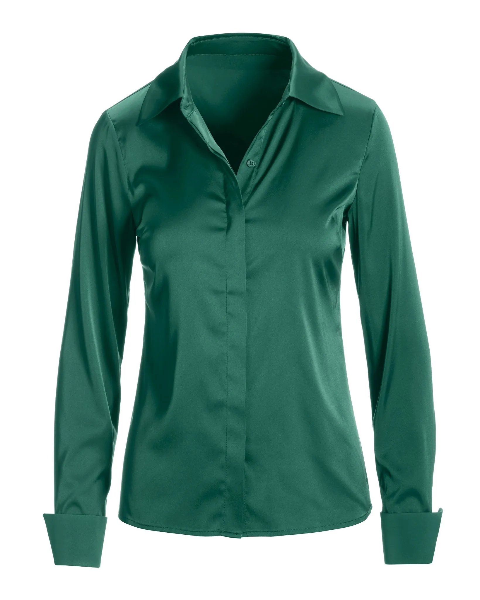 Sophia Button-Up Charmeuse Blouse Deep Emerald