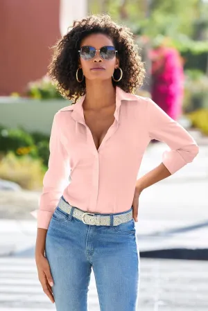 Sophia Button-Up Charmeuse Blouse Soft Blush