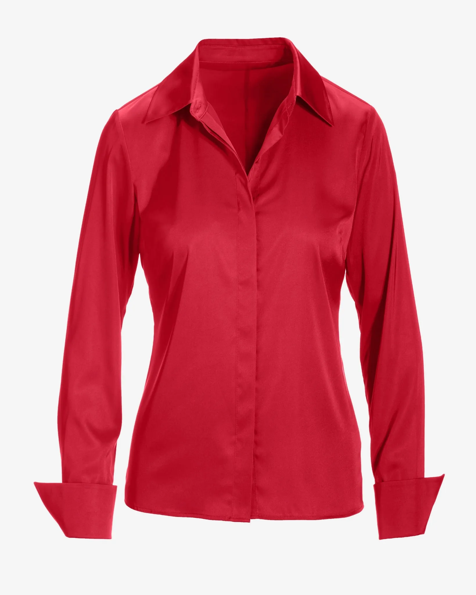 Sophia Button-Up Charmeuse Blouse Tomato Red