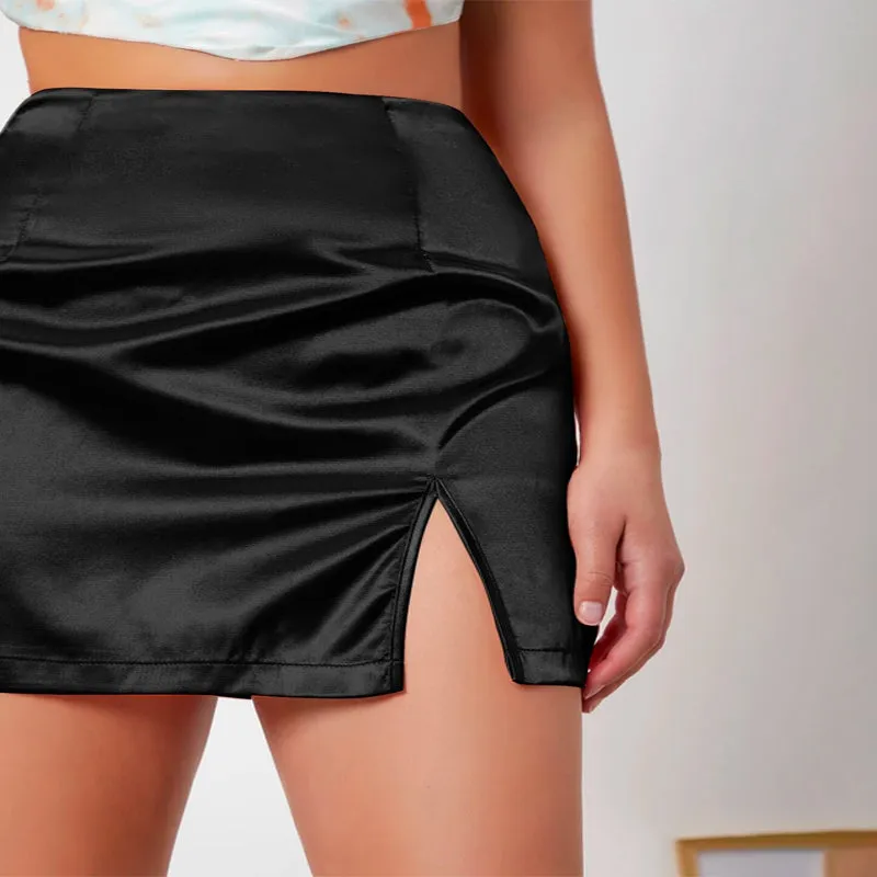 Split Hem Satin Skirt