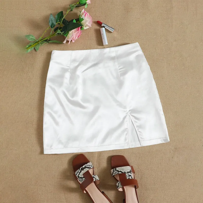 Split Hem Satin Skirt