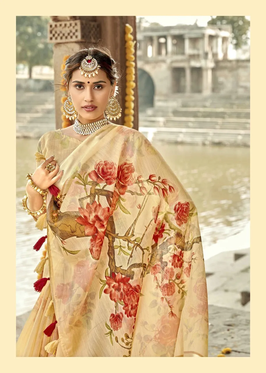 Triveni Launched Tasveer Cotton Linen Printed Casual Wear Sarees