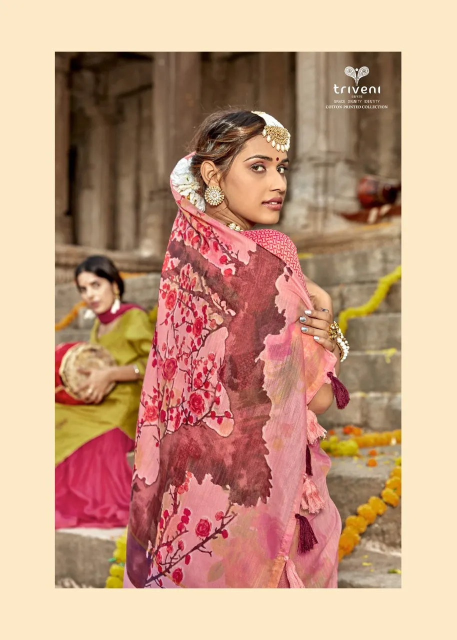 Triveni Launched Tasveer Cotton Linen Printed Casual Wear Sarees