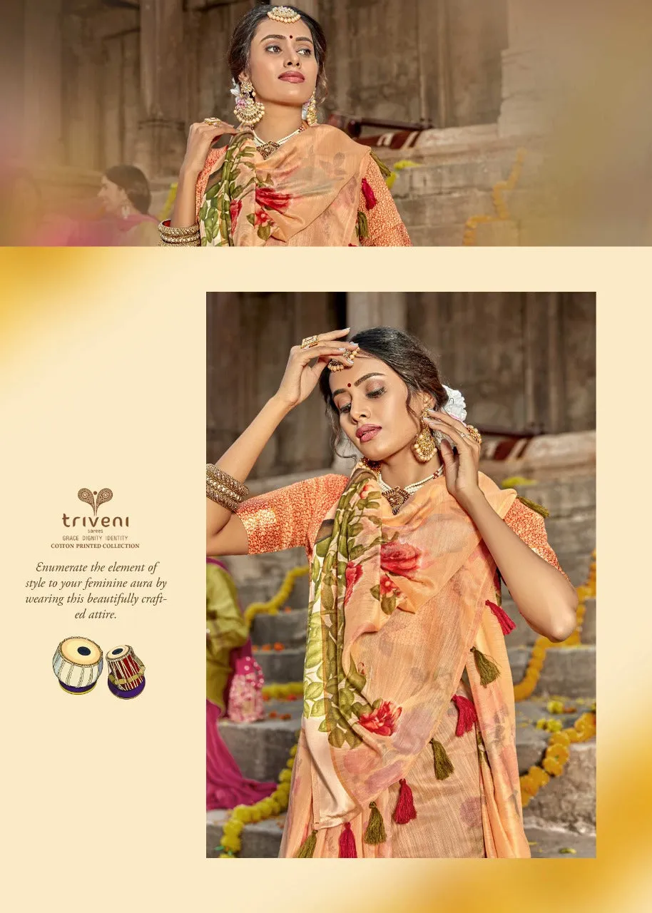 Triveni Launched Tasveer Cotton Linen Printed Casual Wear Sarees