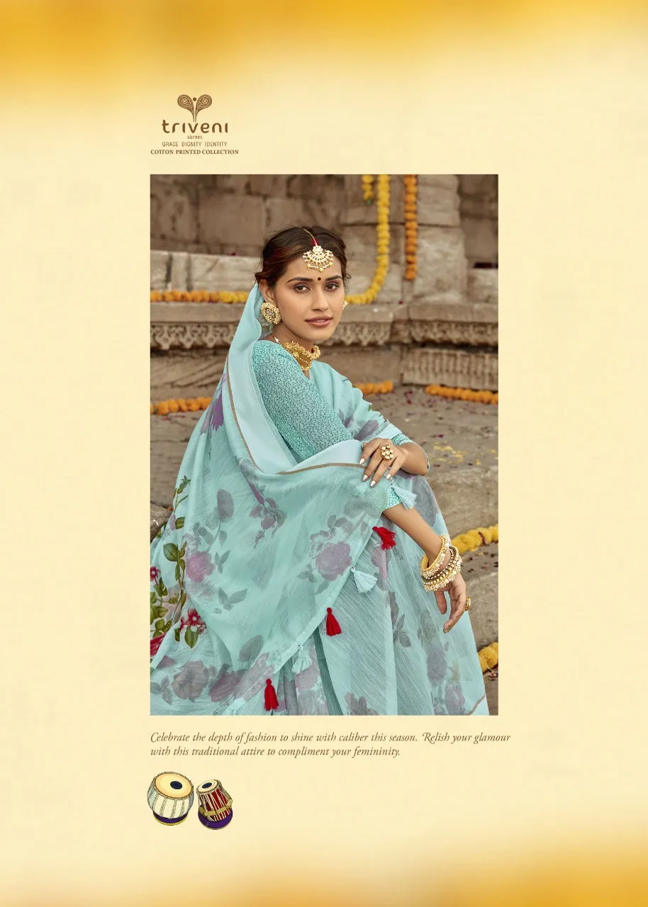 Triveni Launched Tasveer Cotton Linen Printed Casual Wear Sarees