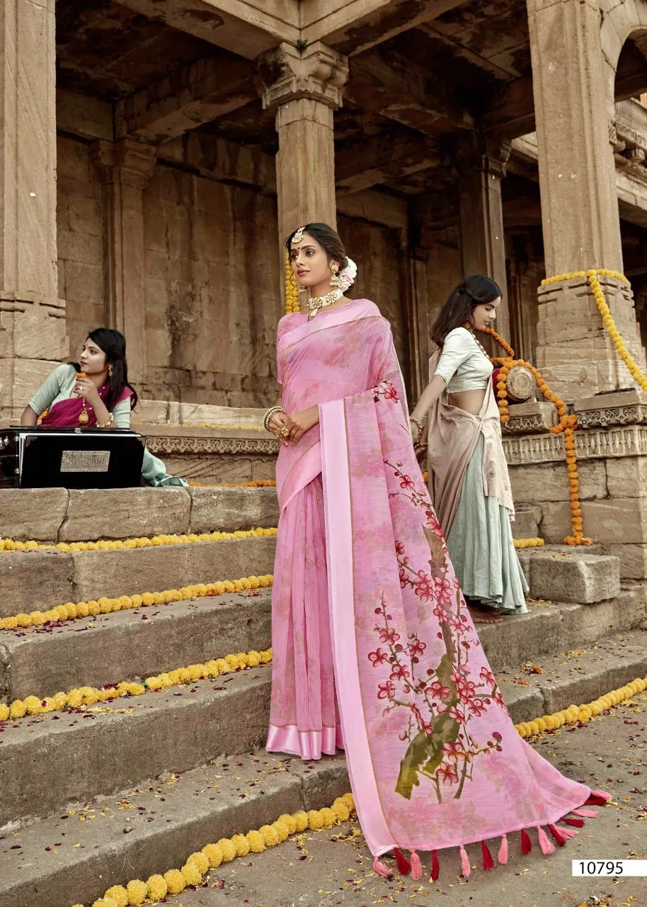 Triveni Launched Tasveer Cotton Linen Printed Casual Wear Sarees