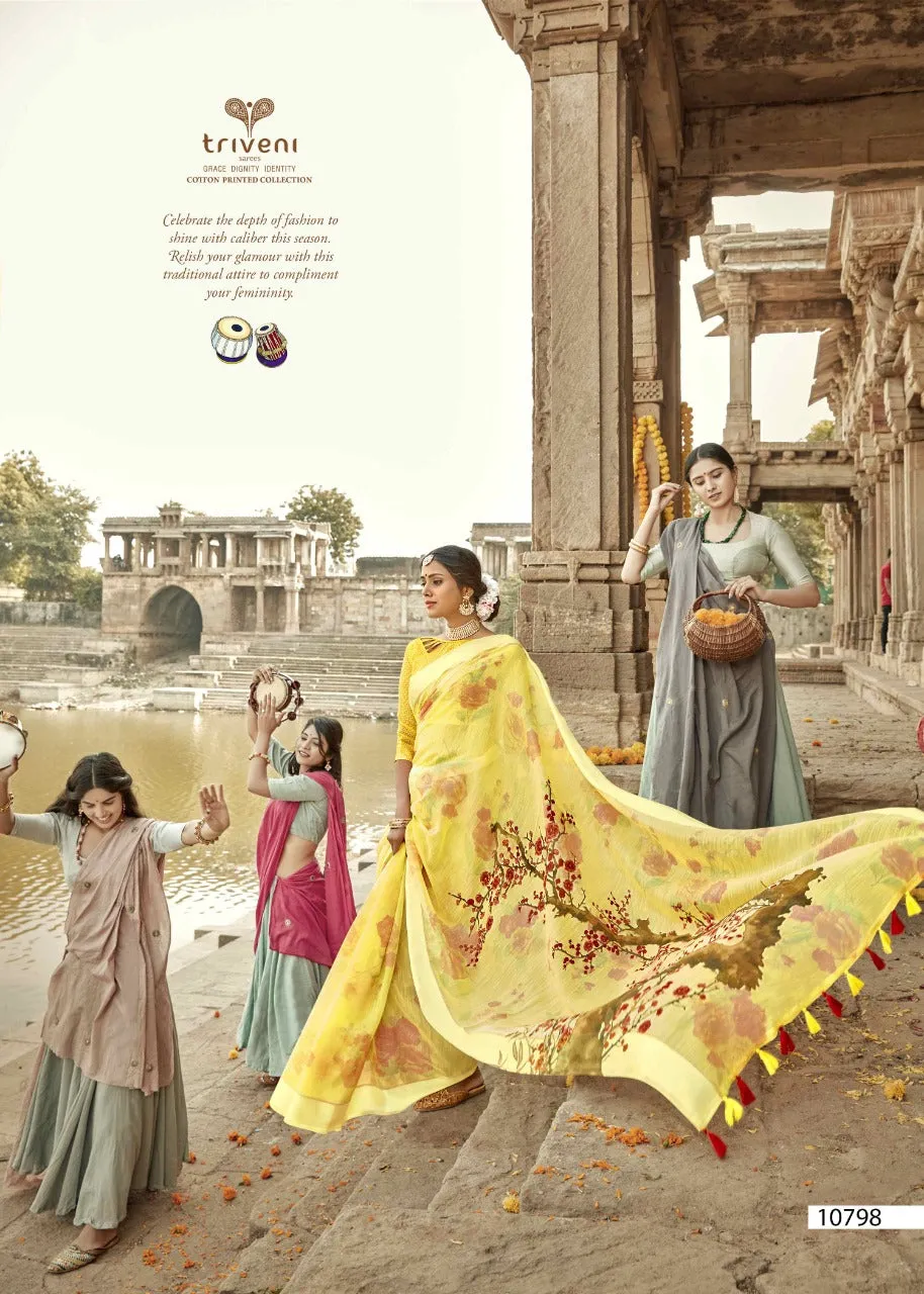 Triveni Launched Tasveer Cotton Linen Printed Casual Wear Sarees