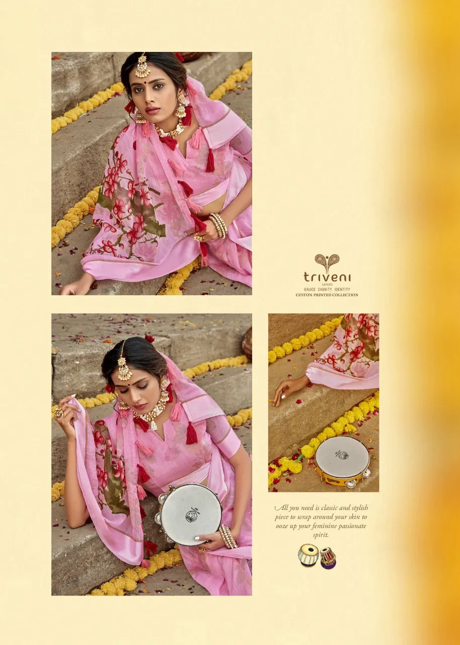 Triveni Launched Tasveer Cotton Linen Printed Casual Wear Sarees