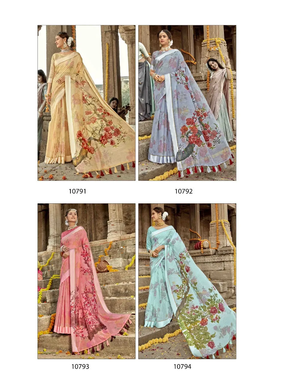 Triveni Launched Tasveer Cotton Linen Printed Casual Wear Sarees