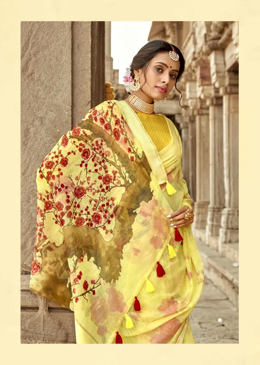 Triveni Launched Tasveer Cotton Linen Printed Casual Wear Sarees