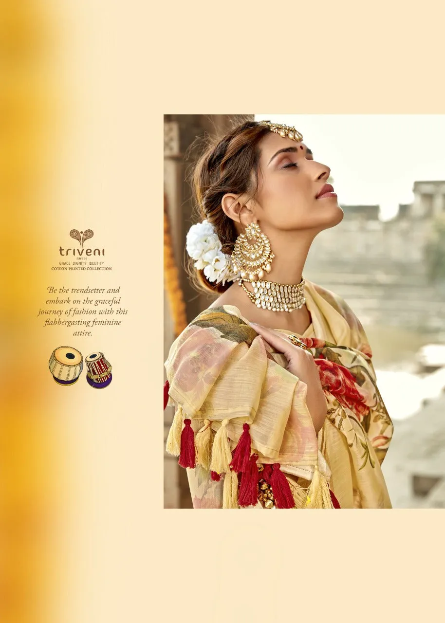 Triveni Launched Tasveer Cotton Linen Printed Casual Wear Sarees