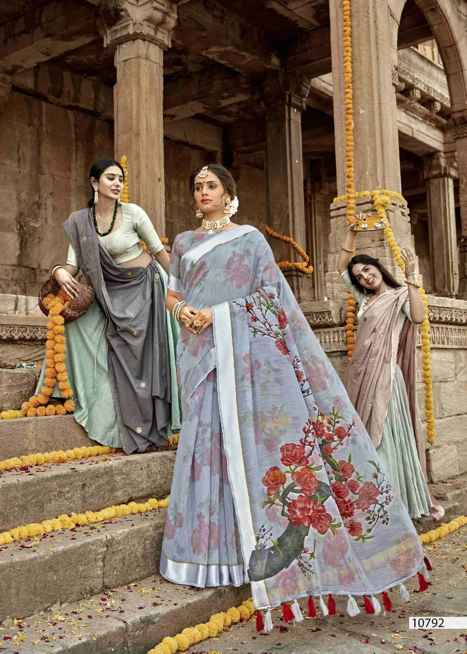 Triveni Launched Tasveer Cotton Linen Printed Casual Wear Sarees
