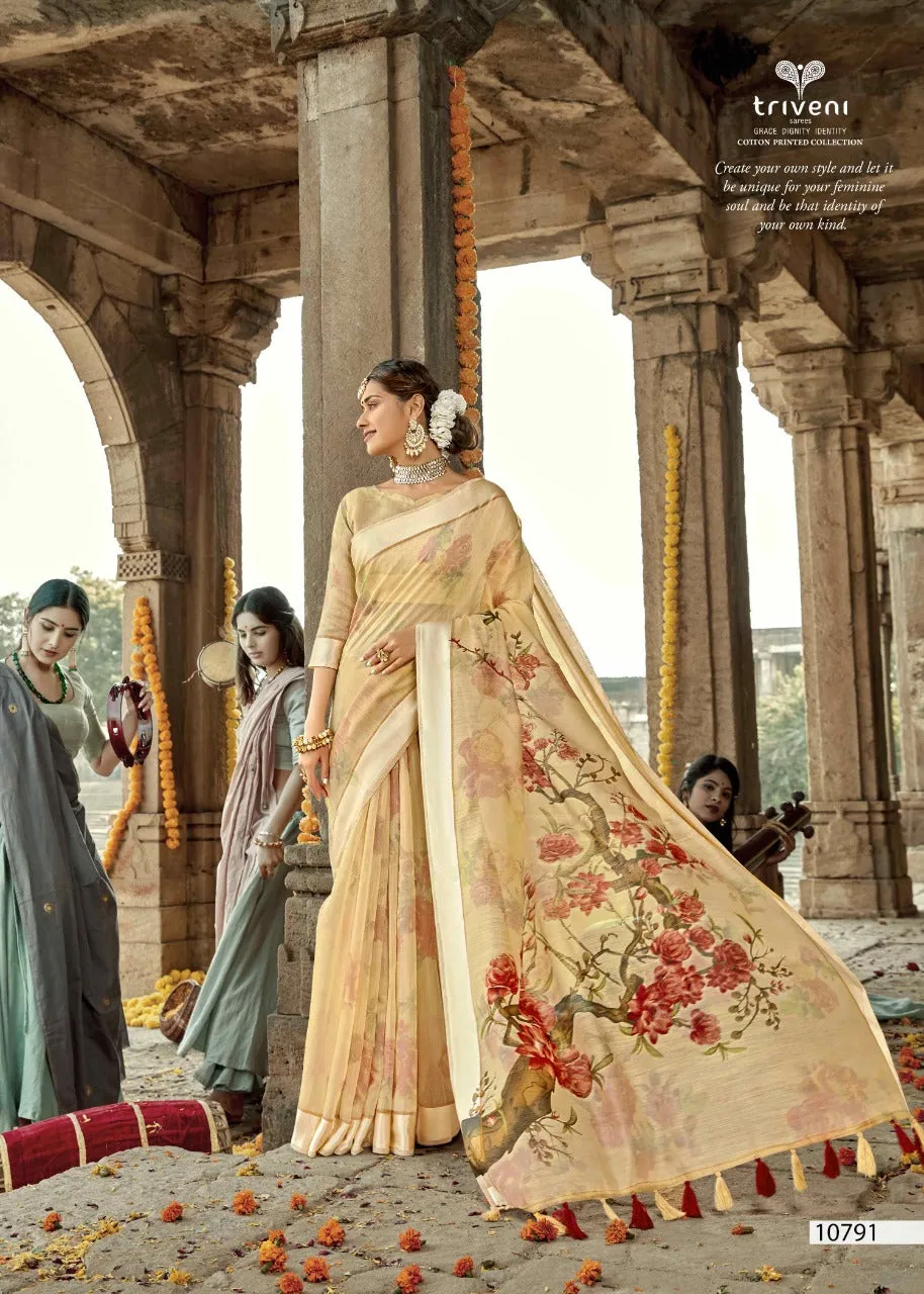 Triveni Launched Tasveer Cotton Linen Printed Casual Wear Sarees