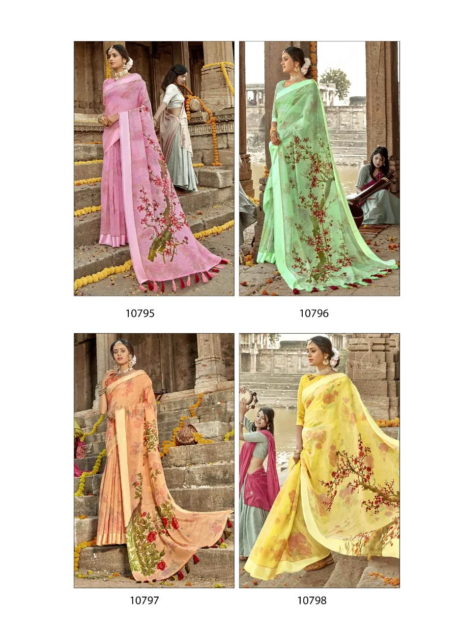 Triveni Launched Tasveer Cotton Linen Printed Casual Wear Sarees