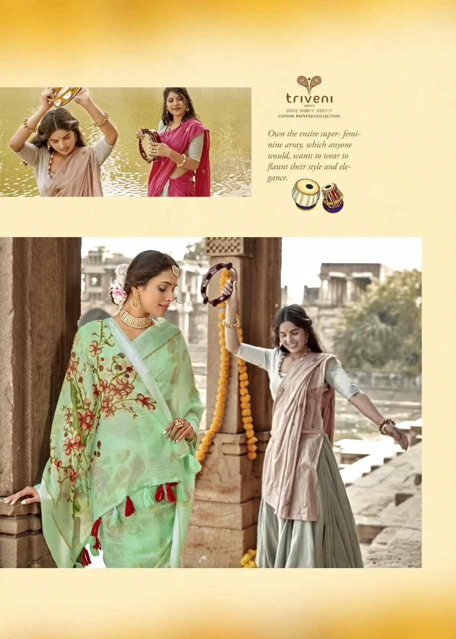 Triveni Launched Tasveer Cotton Linen Printed Casual Wear Sarees