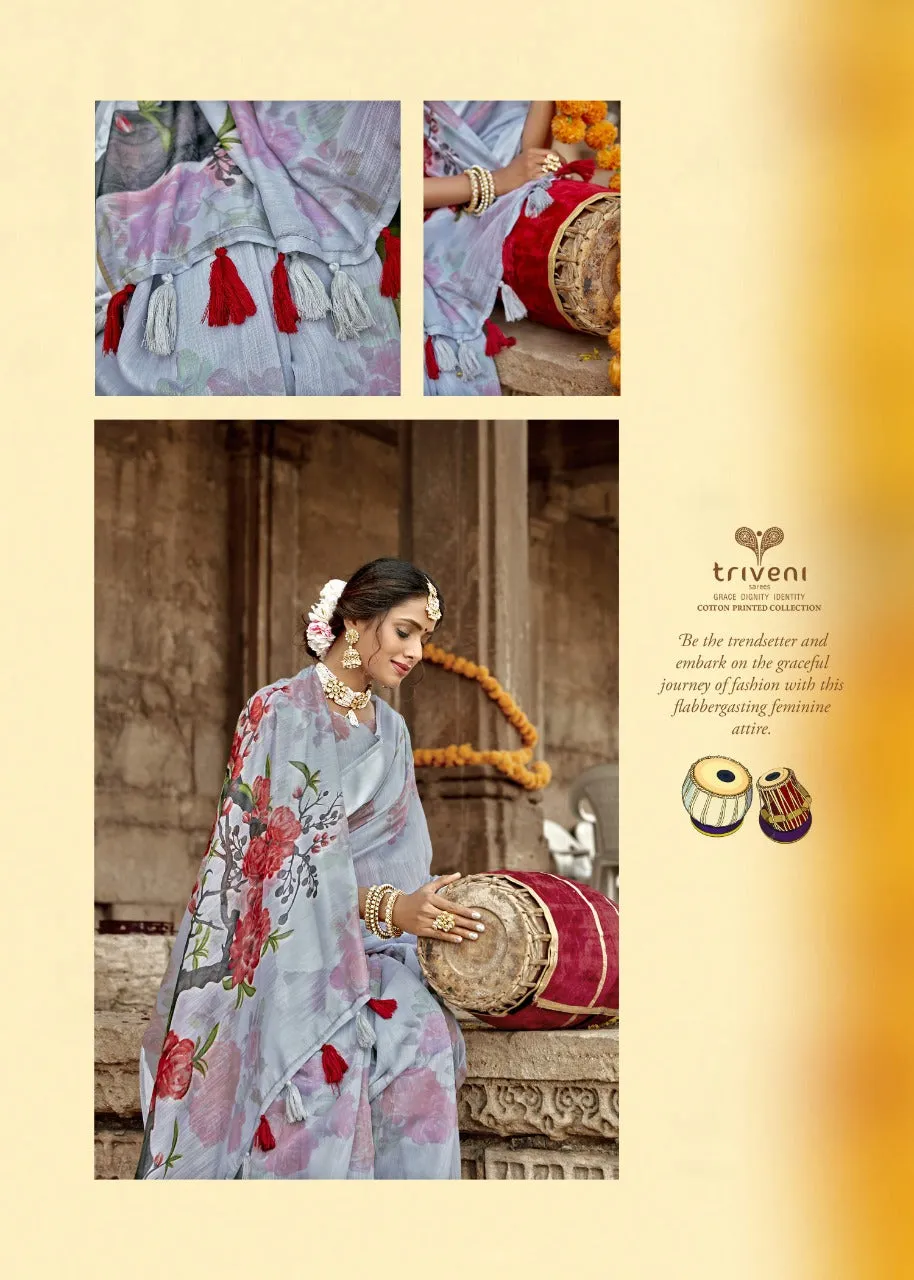 Triveni Launched Tasveer Cotton Linen Printed Casual Wear Sarees