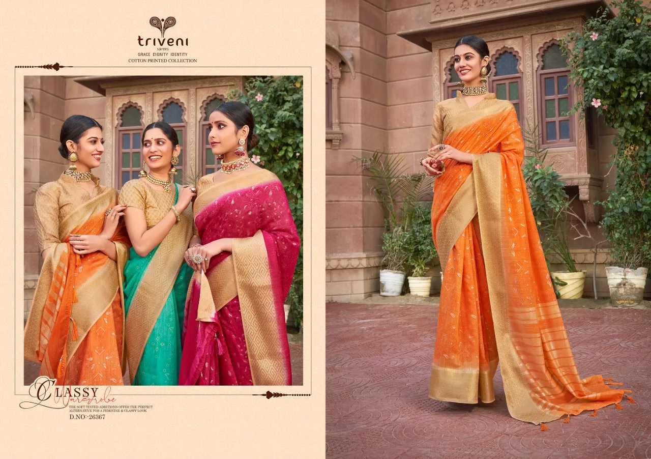 Triveni Presents Navrangi Cotton Printed Casual Wear Sarees Collection