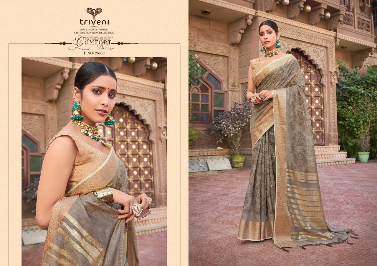Triveni Presents Navrangi Cotton Printed Casual Wear Sarees Collection