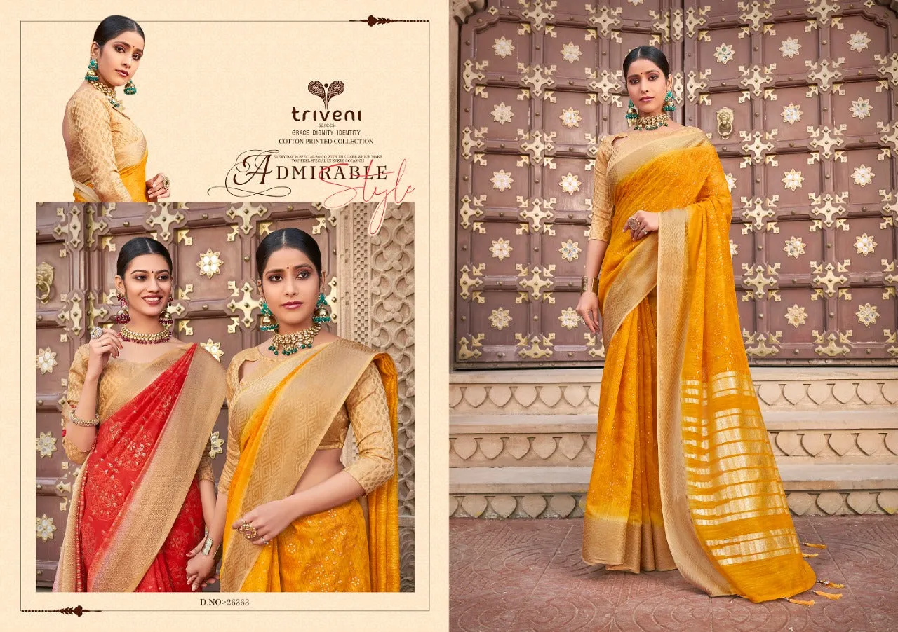 Triveni Presents Navrangi Cotton Printed Casual Wear Sarees Collection