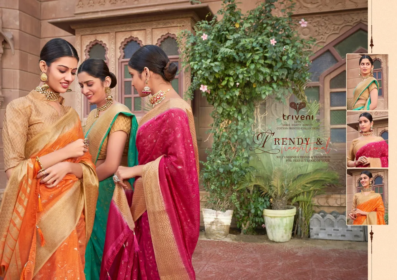 Triveni Presents Navrangi Cotton Printed Casual Wear Sarees Collection