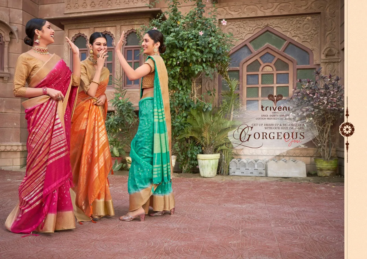 Triveni Presents Navrangi Cotton Printed Casual Wear Sarees Collection