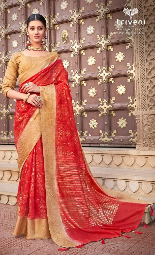 Triveni Presents Navrangi Cotton Printed Casual Wear Sarees Collection