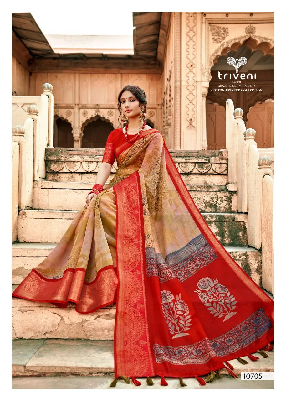 Triveni Presents Prem Ratan Cotton Linen Printed Casual Wear Sarees