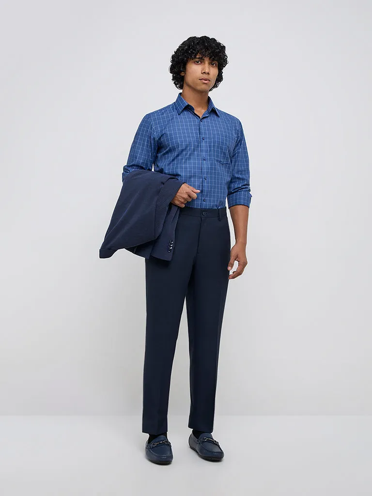 WES Formals Navy Checkered Relaxed-Fit Shirt