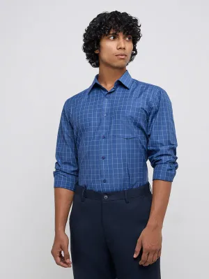 WES Formals Navy Checkered Relaxed-Fit Shirt