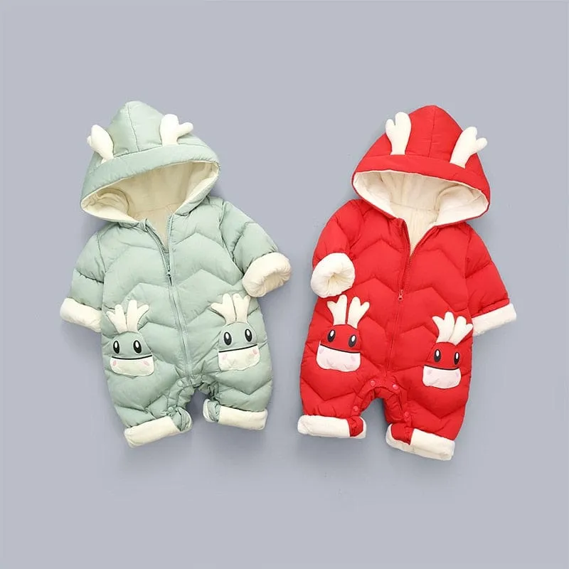 Winter New born Baby Boy Girl Velvet Jumpsuit Romper Toddler Coat
