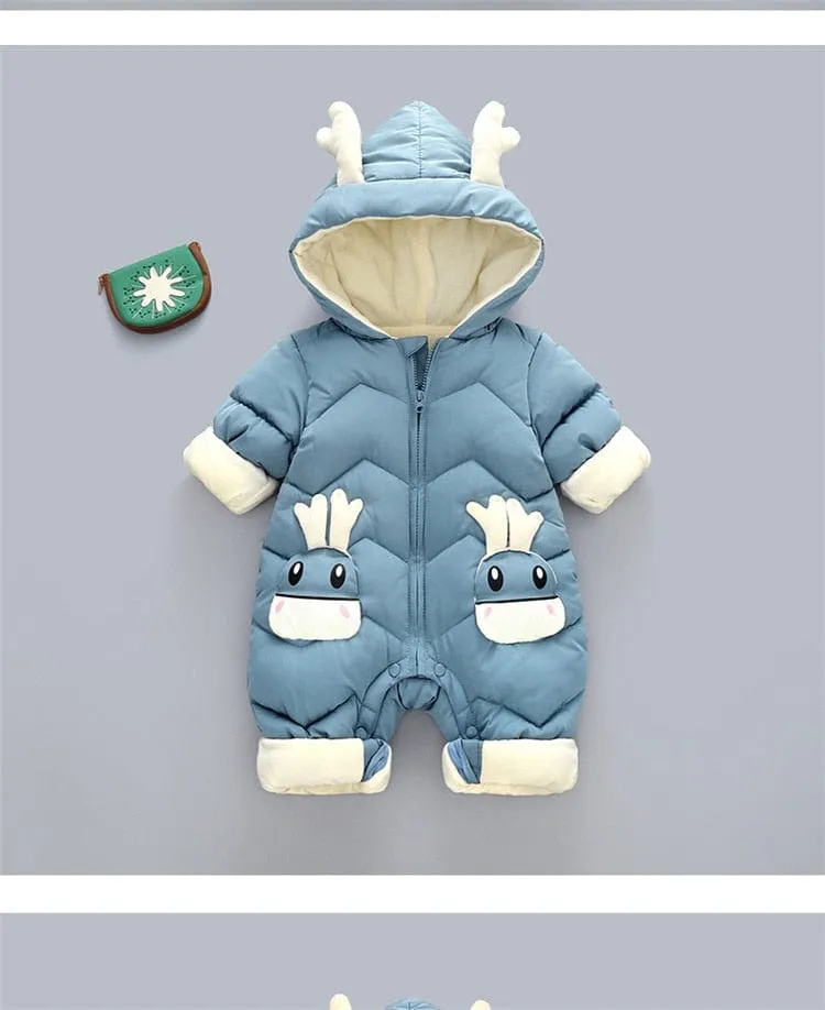 Winter New born Baby Boy Girl Velvet Jumpsuit Romper Toddler Coat