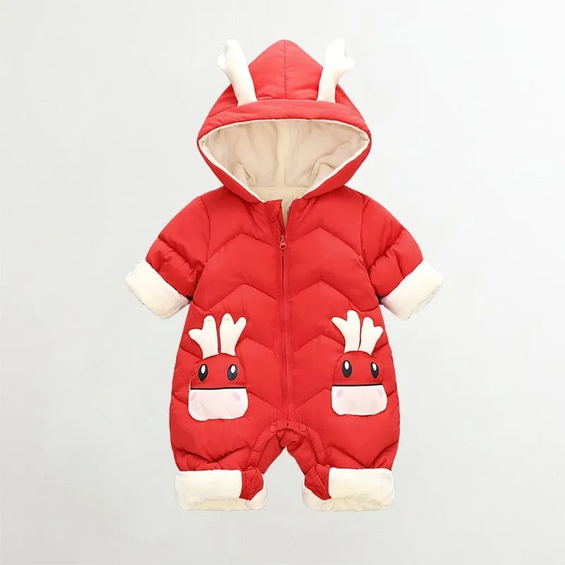 Winter New born Baby Boy Girl Velvet Jumpsuit Romper Toddler Coat