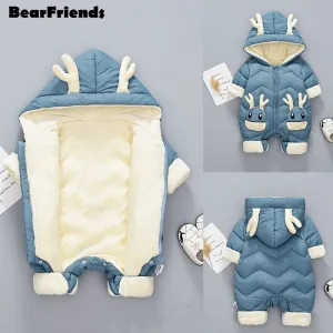 Winter New born Baby Boy Girl Velvet Jumpsuit Romper Toddler Coat