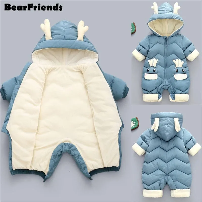 Winter New born Baby Boy Girl Velvet Jumpsuit Romper Toddler Coat