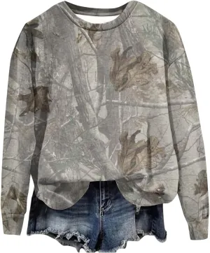 Womens Camo Oversized Sweatshirts Y2k Graphic Sweater Crewneck Long Sleeve Pullover Shirts