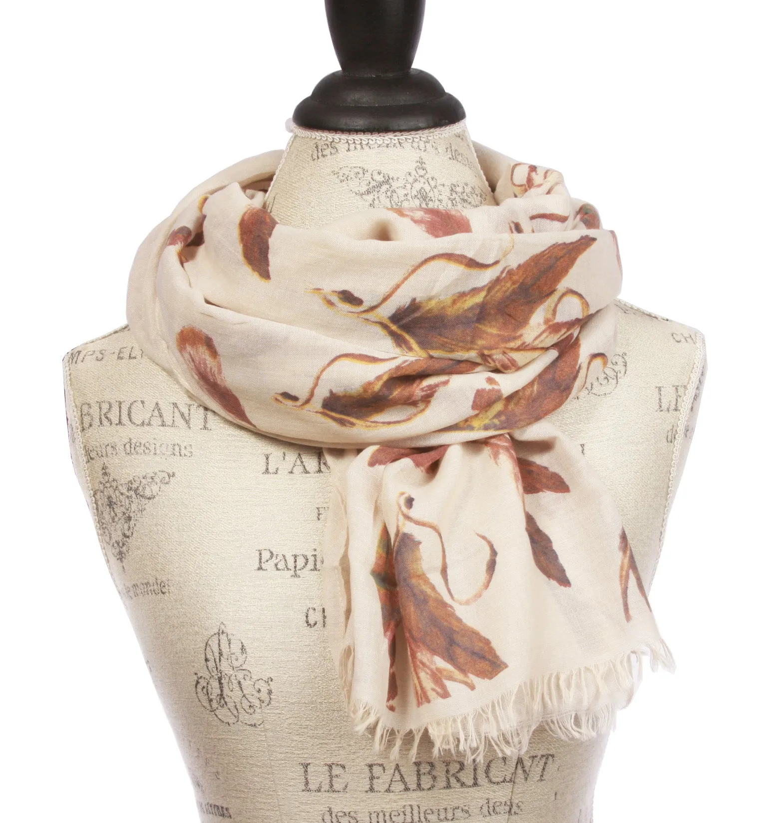 Womens Feather Pattern Light Weight Wide Shawl Wrap Cotton Scarf