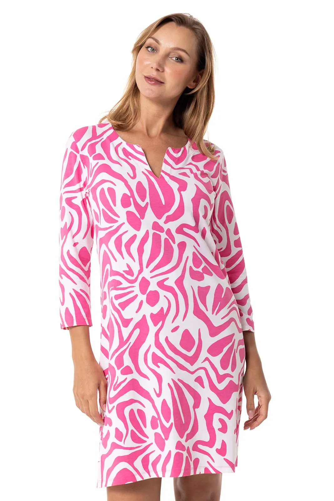 Women's Oceanside Tunic Dress | Tulip Pink Abstract Spring