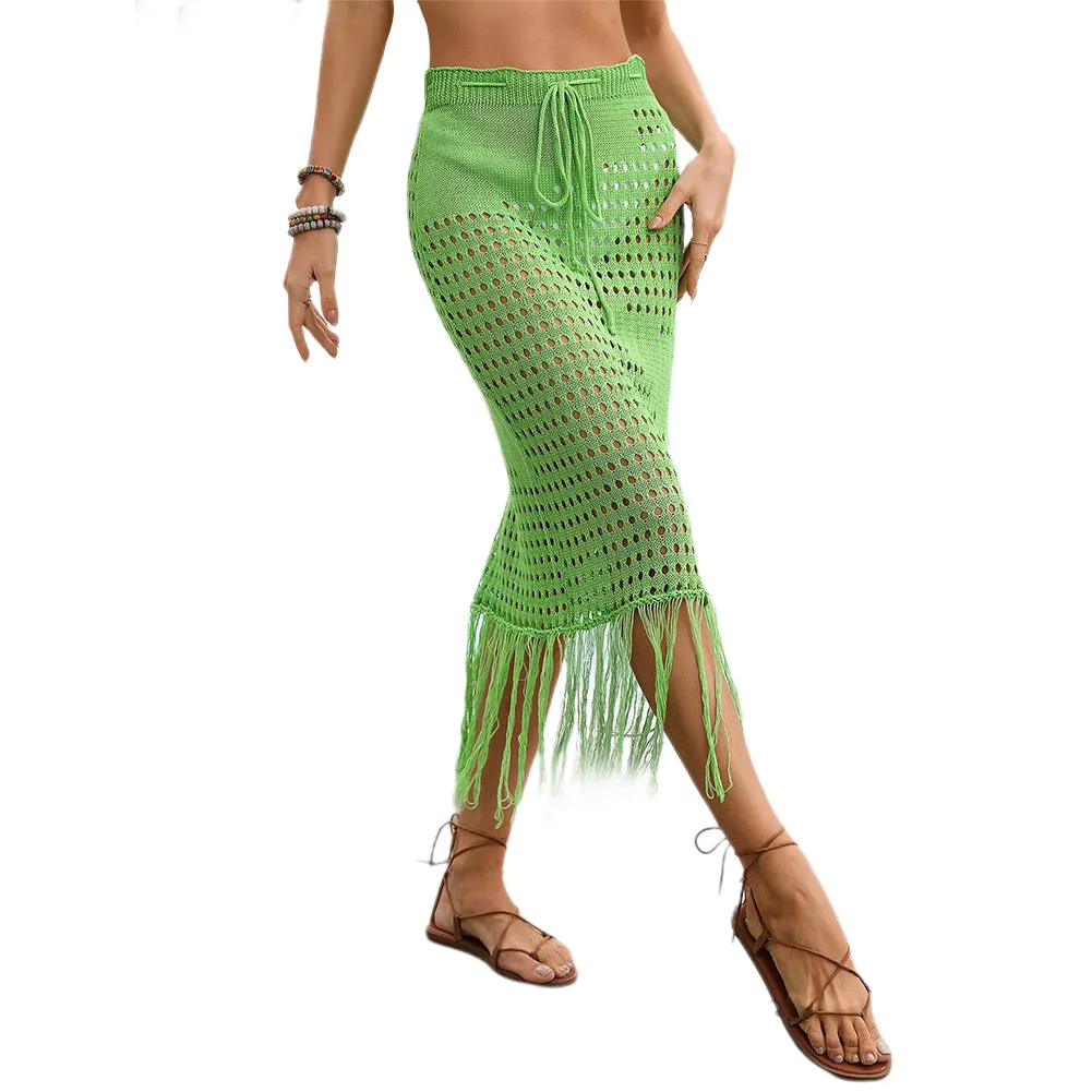 YESFASHION Bikini Tassel Seaside Blouse Skirt Knitted Skirt Women